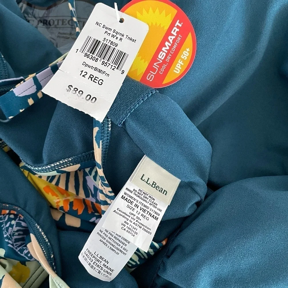 NWT Currents Swimwear, Squareneck Tanksuit Regular Deepwater Blue Multi Fern
